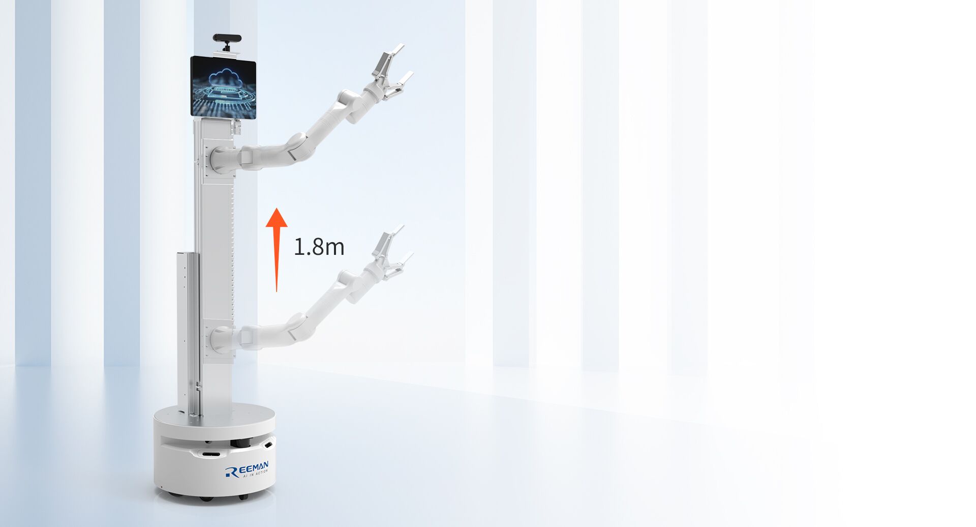 BlazeBot Robot Arm demonstrating flexibility with 1.8m automatic lifting capability