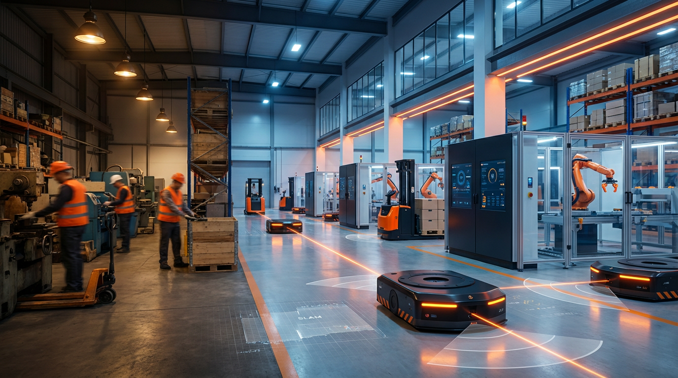 Reeman AMR forklift in modern factory
